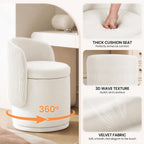 MALOL Ottoman with Storage, Swivel Vanity Stool with Back | 13GAL Velvet Makeup Stool with Reversible Lid, Multi-Functional Makeup Footstool for Bedroom, Beige