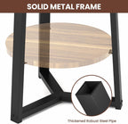 PPAMAPIC Round End Table, 2 Tier Side Table with Storage Shelf, Nightstand Accent Table for Living Room Bedroom Small Space, Black Metal Frame, 15.7" D x 19.7" H, Rustic Brown