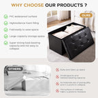 oakvivo Folding Storage Ottoman Bench 30in, Leather Foot Rest Stools Ottoman with Storage, Coffee Table, End of Bed Bench Footstool for Living Room, Bedroom, Load 330 lb, 30x15x15 inches, Black