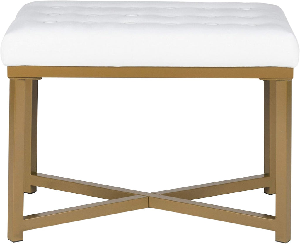 HomePop 24" Tufted Velvet Ottoman Bench - White