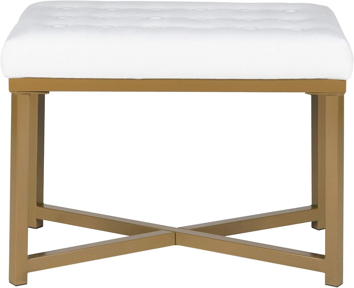 HomePop 24" Tufted Velvet Ottoman Bench - White