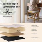 Saddle Seat Vanity Stool, Makeup Stool Chair with Metal Leg, U-Shaped Ottoman Foot Rest, Small Square Chairs Under Desk for Vanity, Living Room, Modern Makeup Bench Linen Light Brown&Gold