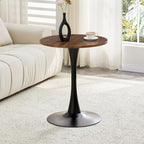 Round Dining Table, 23.6" Circle Tulip Table with Thickened Tabletop & Metal Pedestal, Mid Century Modern Bistro Table for Kitchen, Small Places, Living Room, Cafe (Walnut + MDF)