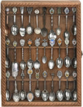 Ikee Design Wooden 30-Souvenir Spoon Display Case Cabinet, Wall-Mounted Tea Spoon Rack with Tempered Glass Door Suitable for Collection Display, Brown Color, 13.4W x 2.6D x 15.7H in