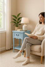 Urban Designs Wooden Accent Table/Nightstand with Drawer and Bottom Shelf – 29" H, 16" L x 16" W - Light Blue