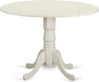 East West Furniture DLBO3-WHI-W 3 Piece Dining Room Table Set Contains a Round Kitchen Table with Dropleaf and 2 Dining Chairs, 42x42 Inch, Linen White