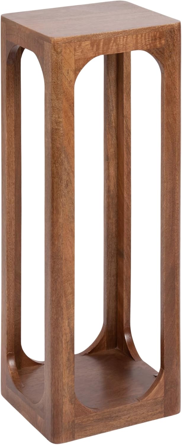 Kate and Laurel Dahl Mango Wood Square Tea Table, 10 x 10 x 30, Walnut Brown, Transitional Boho Wooden Accent Pedestal Table for Living Room Plant Stand or Small Bedroom Nightstand