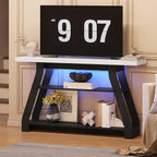 Console Table, 55-Inch Entryway Table with LED Light 3-Tier Narrow Wood Console Tables Behind Couch Sofa Tables for Living Room, Entryway, Hallway (Black+White)