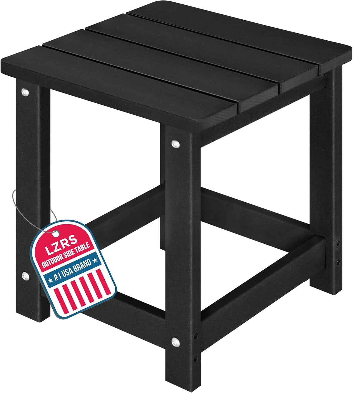 LZRS Patio Side Table, Heavy Duty HDPE Outdoor End Table with Wood Texture, Weatherproof Composite Table for Adirondack Chairs, Deck, Pool, Indoor/Outdoor, No Peeling or Cracking(Black)