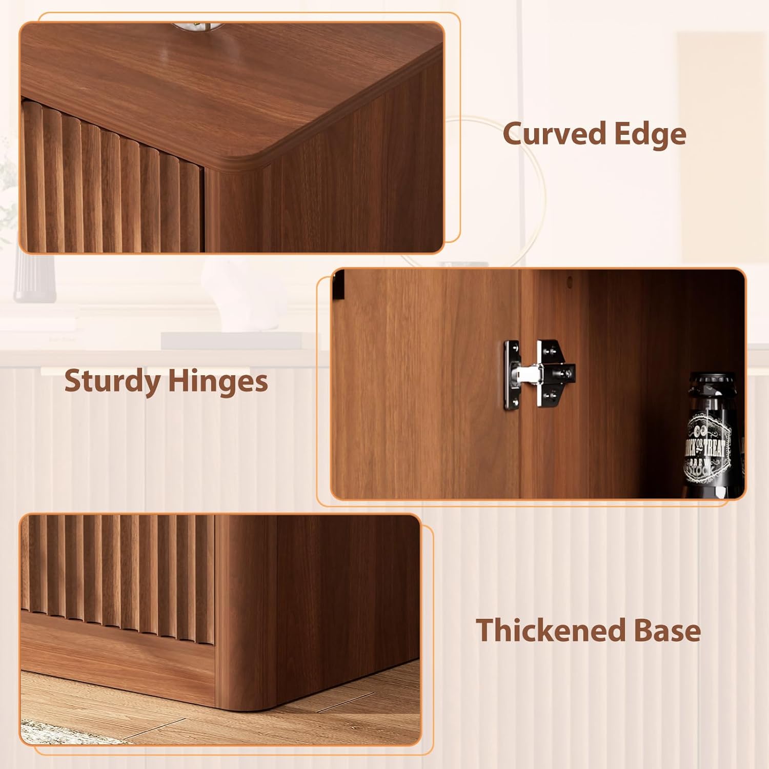 59" Fluted Buffet Sideboard Cabinet with Storage, Wooden 4-Door Sideboard with Adjustable Shelves, Coffee Bar Table for Kitchen, Living Room, Entryway,Walnut