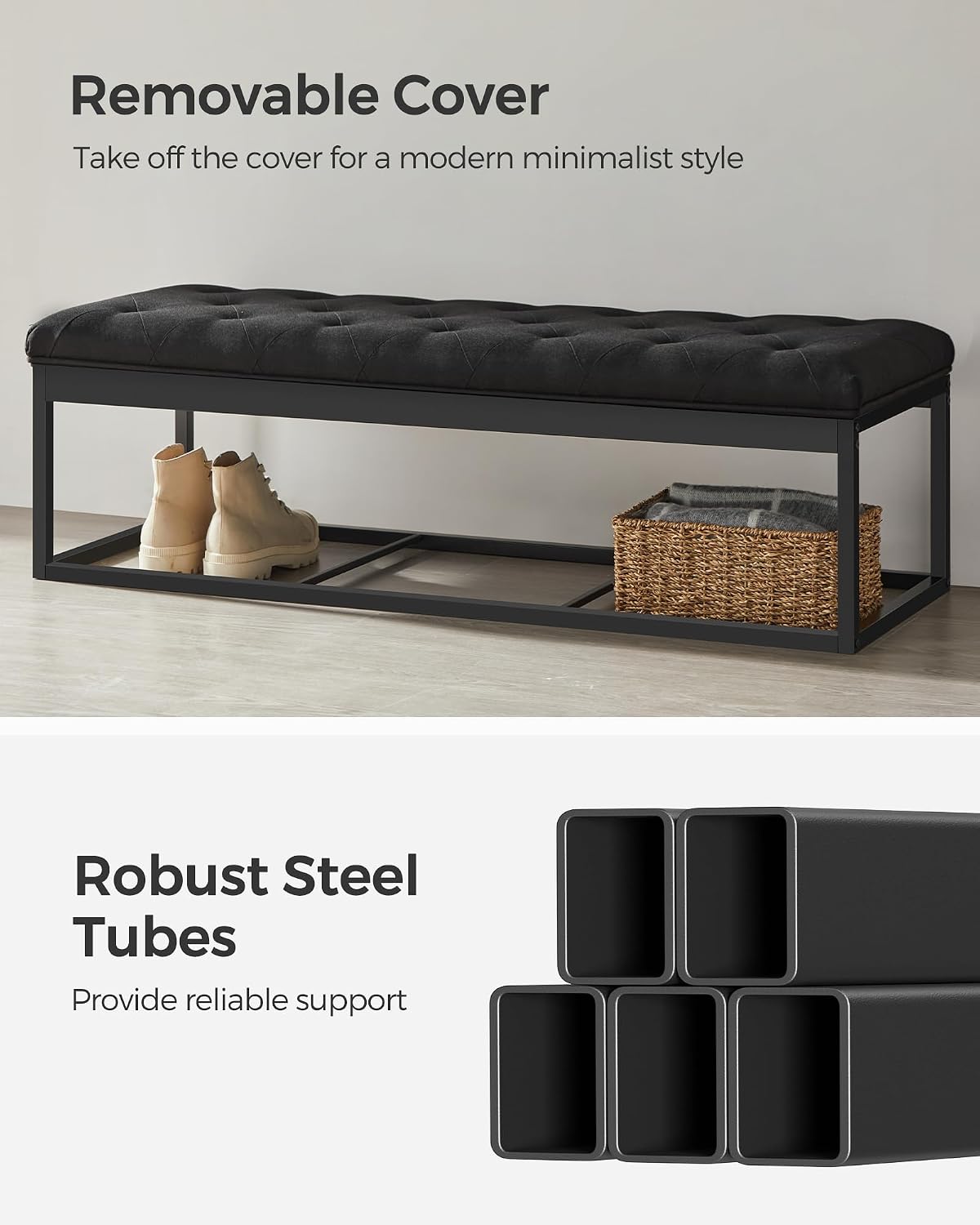 SONGMICS Storage Ottoman Bench, Foot Rest with Legs, Load up to 661.4 lb