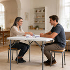 34" Square Folding Table Fold-in-Half Utility Dining Portable Table Heavy Duty HDPE with Carrying Handle, Plastic Tables for Camping,Picnic, Office, Party,Card Table (White)