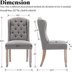 Ya-Home Modern Tufted Dining Chairs Set of 8, Upholstered Kitchen Room Side Chairs Accent Chairs with Wingback Nail Trims Wood Legs, Farmhouse Guest Chairs for Dining Room, Living Room, Linen Grey