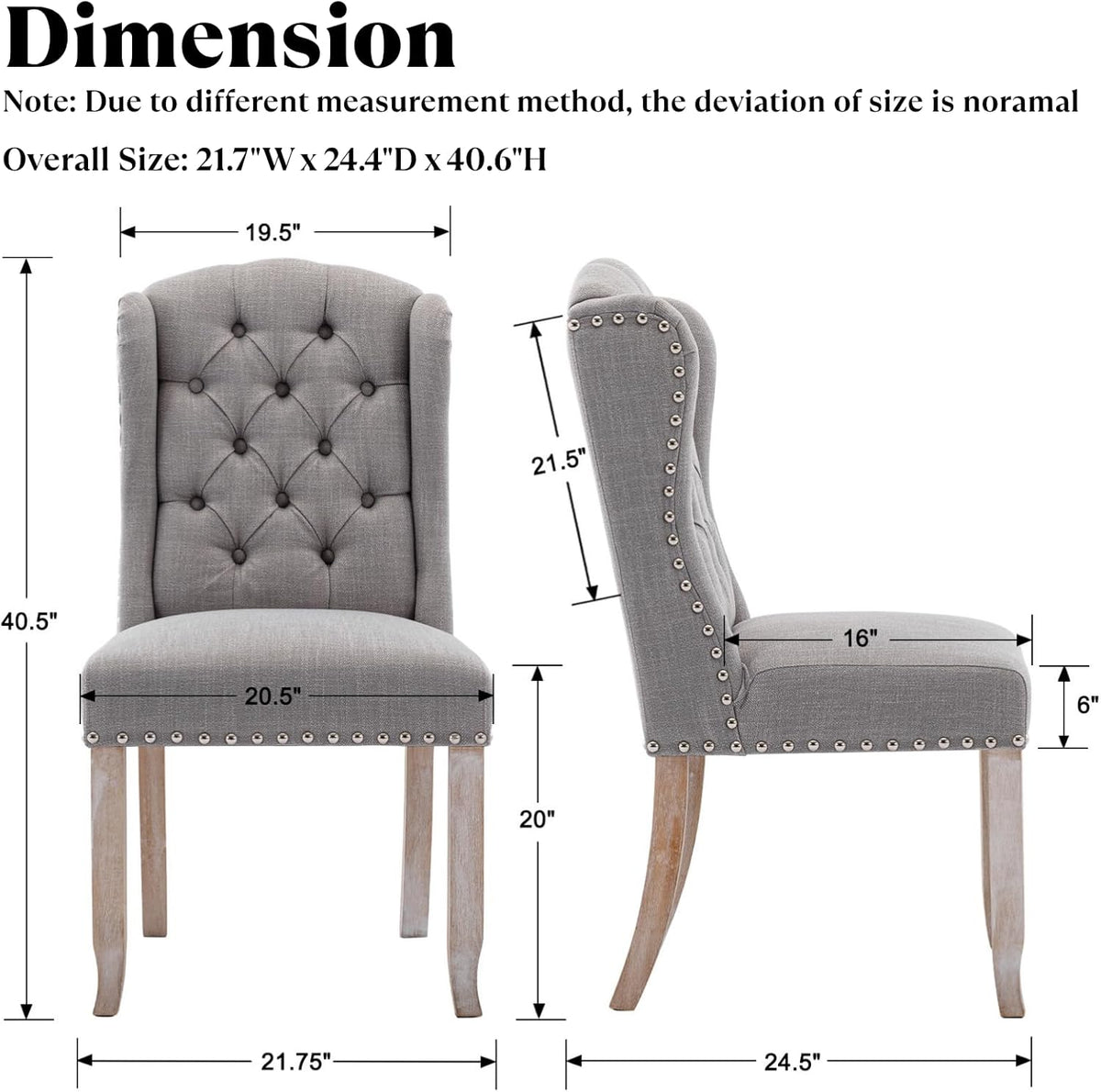 Ya-Home Modern Tufted Dining Chairs Set of 8, Upholstered Kitchen Room Side Chairs Accent Chairs with Wingback Nail Trims Wood Legs, Farmhouse Guest Chairs for Dining Room, Living Room, Linen Grey