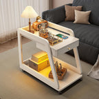 Wood End Table with Drawer, 2 Tiers Side Table with Open Storage Mobile Couch Table Floor Rolling Cart with Large Capacity White for Bathrooms Living Room Office