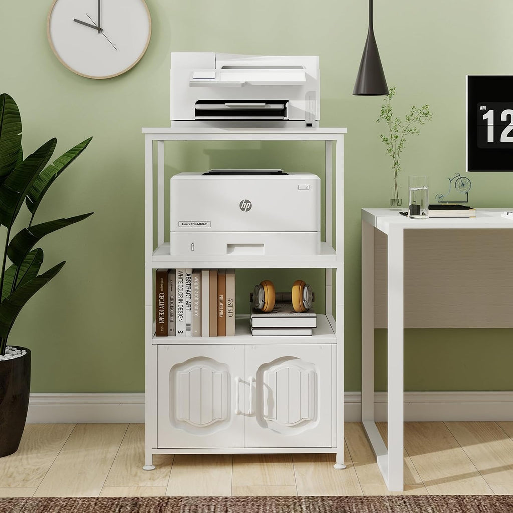 Natwind 4 Tier Printer Stand, File Cabinet w/Adjustable Open Shelves,White | Filling Cabinet with Book Shelf, Office Vertical Open Cabinet, Decorative Wood Printer Shelf with Storage for Home Office