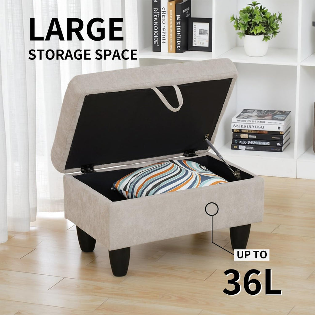 Storage Ottoman Bench,28.5" Large Square Ottoman with Storage, Foot Rest Footstool Bench Coffee Table with Thick Cushion for Home Decor/Entryway/Living Room/Bedroom/Rv Car,Brown Light Flannel
