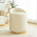 Modern Round Makeup Stool, 360 Swivel Vanity Chair, Beige Leather Seat, Solid Wood Frame, 400 lbs Weight Capacity