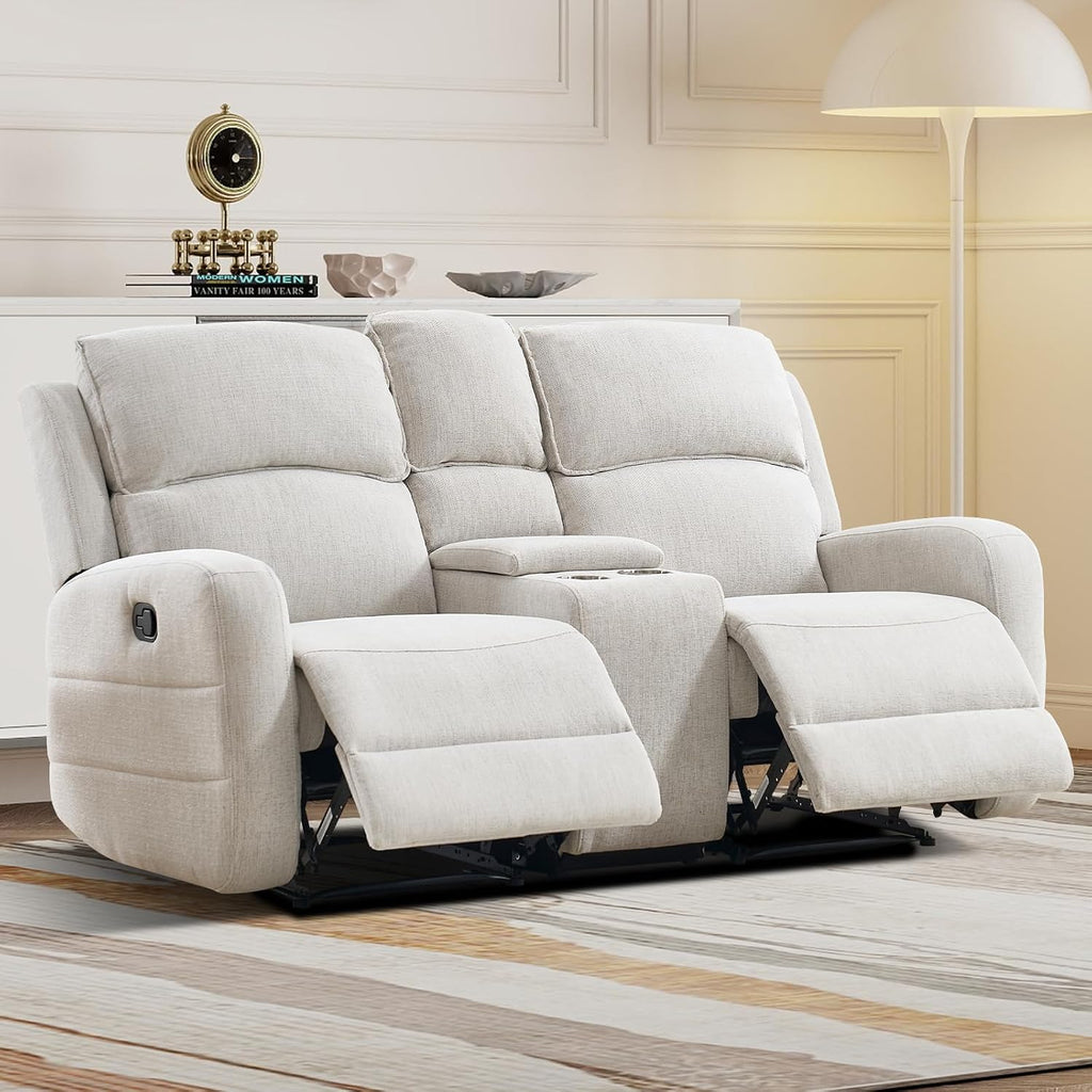 EBELLO Manual Living Room Furniture Reclining Couch Set, Soft Fabric Loveseat Recliner Sofa for Meeting Room, Overstuffed Backrest and Armrest (Loveseat)