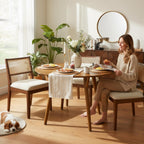 HULALA HOME Round Dining Table for 4, 45” Solid Wood Kitchen Table, Small Dinner Coffee Writing Table for Kitchen Dining Room, Save Space, Walnut