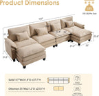 URRED Oversized Modular Sectional Sofa，Solid Khaki：157" U Shaped | Modern Comfy Cloud Couch with Movable Ottoman and Pillow, Deep Seat Couches for Living Room, Bedroom or Apartment