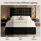 Queen Bed Frame with 55.12" Tall Headboard, Black and Gold
