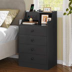 ADORNEVE Black Nightstand Set of 2,Bedside Table with 4 Drawers | Night Stand with Charging Station & Hutch,Large Nightstands Set of 2,Night Stands for Bedrooms,Side Tables Bedroom