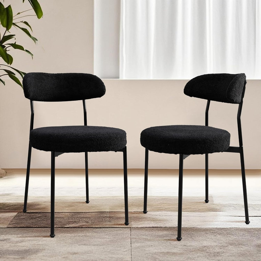 Dining Table and Dining Chair Set 23.6" Black Round Table&2 Boucle Upholstered Chairs for Kitchen Dining Room Small Space 3 Piece Dining Table and Chair Set (Black)