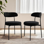 Dining Table and Dining Chair Set 23.6" Black Round Table&2 Boucle Upholstered Chairs for Kitchen Dining Room Small Space 3 Piece Dining Table and Chair Set (Black)