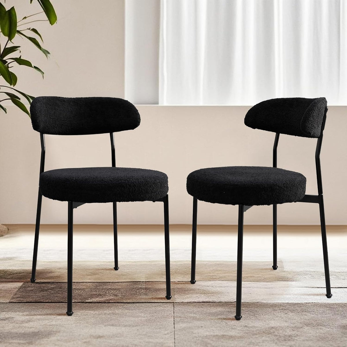 Dining Table and Dining Chair Set 23.6" Black Round Table&2 Boucle Upholstered Chairs for Kitchen Dining Room Small Space 3 Piece Dining Table and Chair Set (Black)
