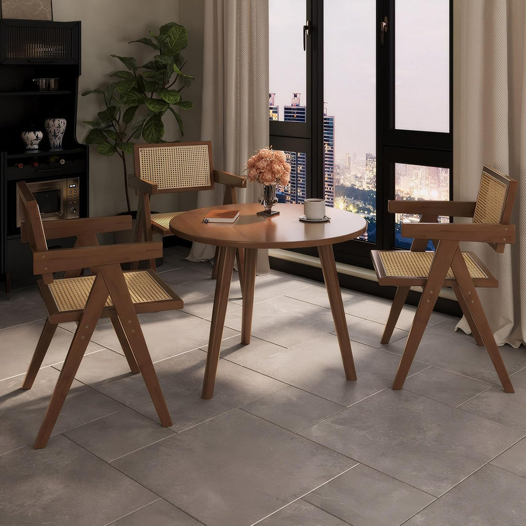 Mid Century Dining Chairs Set of 2, Rattan Accent Armchairs for Living Room, Kitchen, Patio, Brown Wooden Chairs
