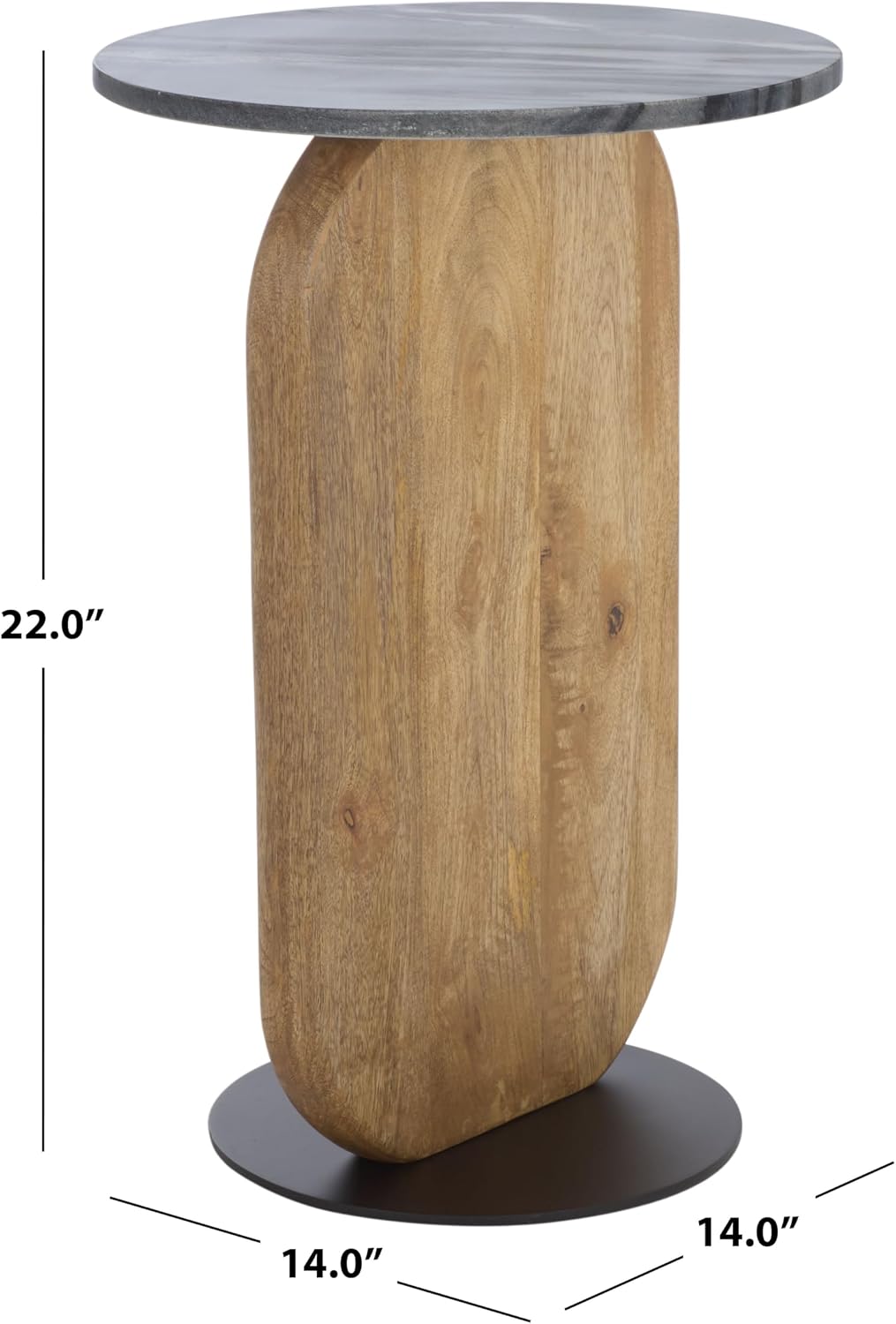 SAFAVIEH Home Collection - Kokhy Side Table, Natural Wood Base with Round Black Marble Top, Drink Table (ACC5504A)