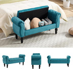 48'' Storage Bench for End of Bed, Upholstered Bedroom Bench with Arms Modern Velvet Lift-top Entryway Ottoman with Storage, Button Tufted Window Bench for Living Room, Reception, Teal