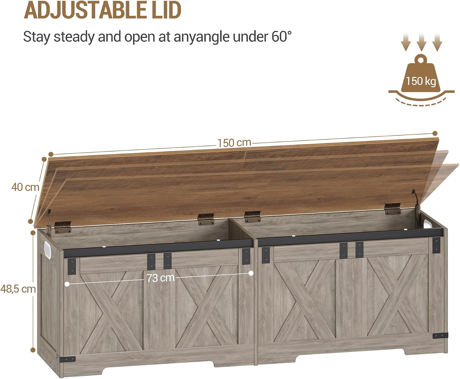 Hzuaneri 59" Farmhouse Storage Chest and Bench | 70 Gal | 330lb Seat | Soft-Close Hinges | Greige Wooden | Shoe and Blanket Storage for Bedroom, Living Room, Entryway | Easy Assembly | SB15005X