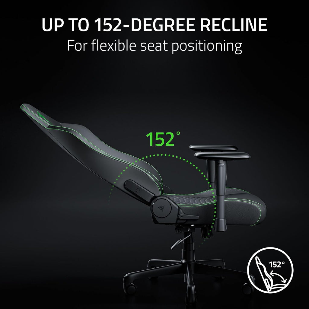 Razer Iskur V2 X NewGen Ergonomic Gaming Chair, Black/Green | Gen-2 EPU Leather with CoolTouch, Lumbar Support, Ultra-Wide Base, Foam Cushions, Adjustable 152 Degree Recline, 2D Armrests