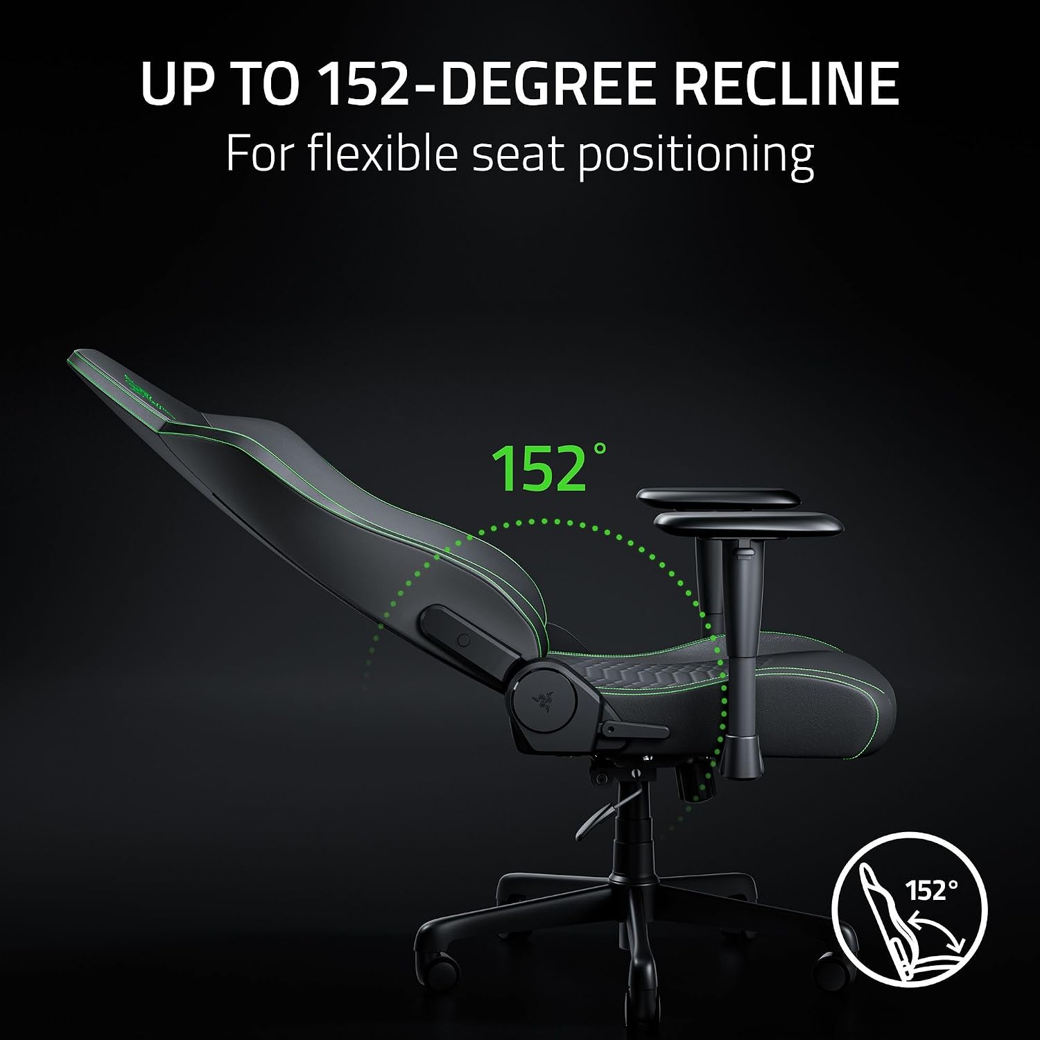 Razer Iskur V2 X NewGen Ergonomic Gaming Chair, Black/Green | Gen-2 EPU Leather with CoolTouch, Lumbar Support, Ultra-Wide Base, Foam Cushions, Adjustable 152 Degree Recline, 2D Armrests