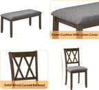Zevemomo 6-Piece Solid Wood Dining Table Set, Dining Table & Chair Set for 6, Including 1 Dining Table, 4 Upholstered Chairs and 1 Bench, Dining Table Set for Dining Room & Kitchen, Walnut