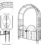 84in High Metal Garden Arbor with Gate, Heavy Duty Wide Garden Arch, Metal Arch Trellis with Gate for Climbing Plant, Wedding, Outdoor Patio Décor, Black(84"x52.4"x19")