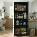 DIYART 71" Tall Kitchen Pantry Cabinet, Freestanding Food Storage Organizer with Doors & Adjustable Shelves, Large Utility Hutch Cupboard for Dining Room, Kitchen & Home Office, Black