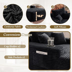 65" L Oversized Chaise Lounge Chair Indoor,Comfy Reading Chair with Cup Holder & Side Pockets,Corduroy Fabric Single Cloud Sofa Chair for Living Room & Bedroom,No Assembly, Black