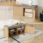 Entryway Shoe Storage Bench with 2" Cushion, 37.4" Small Bench with Shoe Rack, Cabinet Organizer for Hallway，Bedroom End of Bed (Light Oak)
