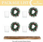 Christmas Candle Holder for Table Centrepiece Decoration: Romadedi Rustic 4 Tealight Holders with Mini Christmas Wreaths Wooden Tray for Xmas Winter Dinner Table Home Decor Gift 16.5 Inches