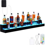 60-Inch 2-Tier LED Liquor Bottle Display Shelf with Multicolor Lighting, RF Remote & App Control, Acrylic Bar Shelf Stand for Home Bar, Club, or Restaurant – Illuminated Alcohol Bottle Organizer