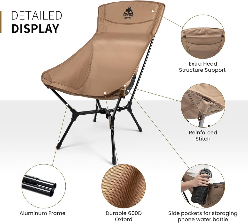 ONETIGRIS OasisFlex Camping Chair,High Back Folding Chair with Carry Bag,Great for Camping,Beach,Picnic,Park,Lawn,Sports and Outdoor Events