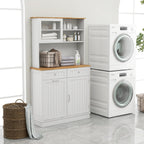68" Tall Kitchen Pantry Cabinet, Freestanding Kitchen Hutch w/Tilt Out Trash Can Cabinet, Microwave Countertop, Sliding Glass Door, Wooden Dining Room Cupboard