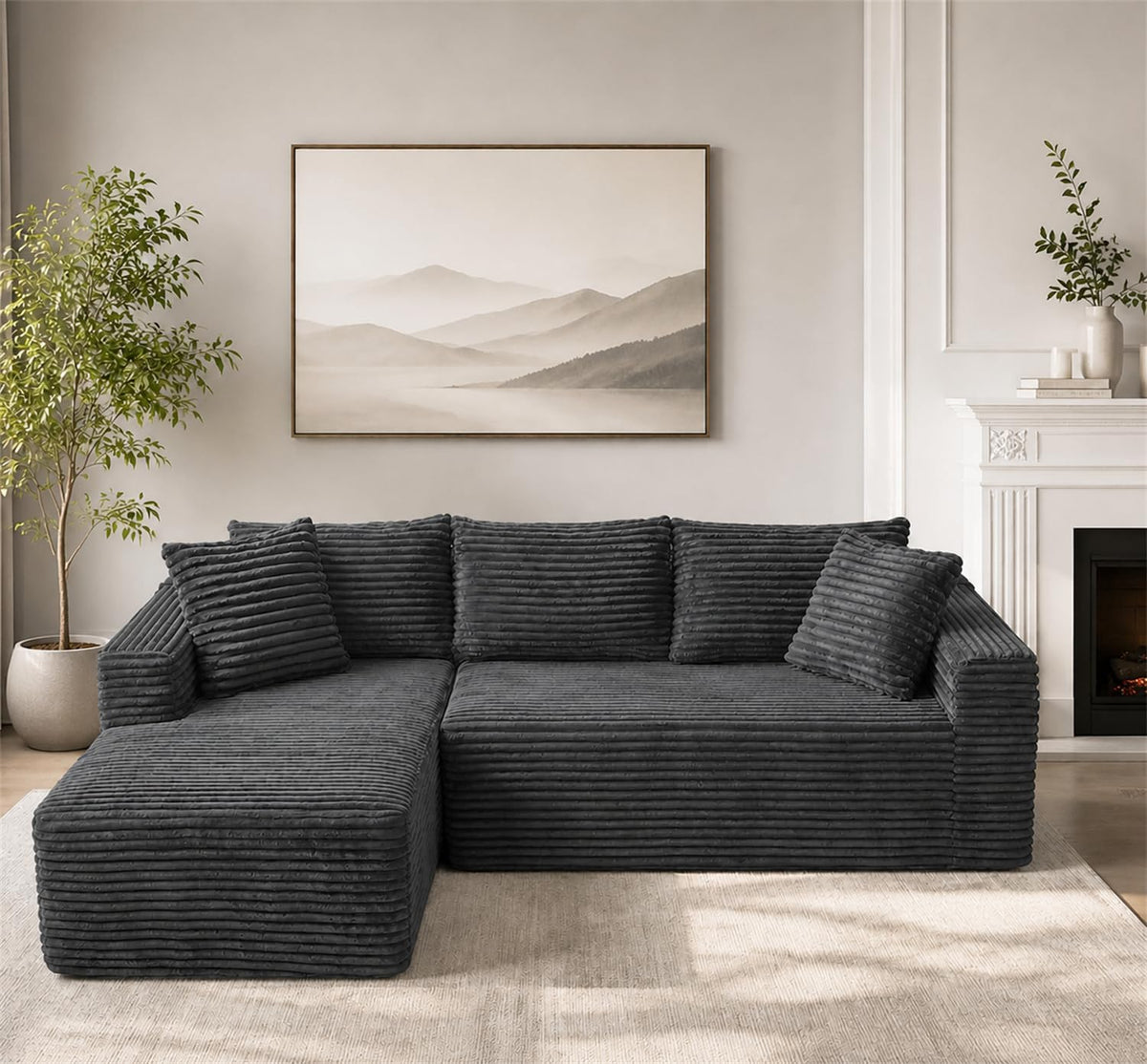 108" Modular Sectional Cloud Couch for Living Room Deep Seat L Shapes Couch with Oversized Chaise Lounge, Comfy Memory Foam Flannel Fabric Sofa for Bedroom Apartment, No Assembly Required