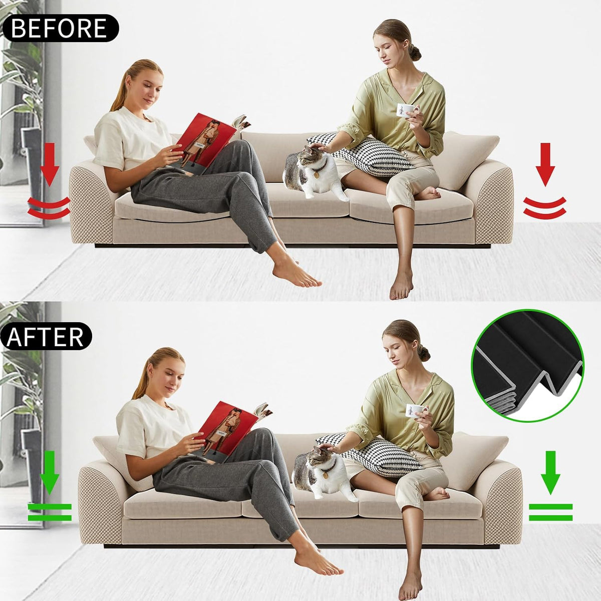 Couch Cushion Support for Sagging Sofa, Plywood Couch Firmer for Supporting Sofas, Foldable Replacement Stuffing Inserts Under Couches, Heavy Duty Seat Supporter, Non Slip, 21.6 x 70 Inch, Black