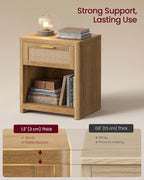 VASAGLE Set of 2 Boho Nightstands with Rattan-Look Drawer