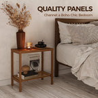 Rattan Side Table Mid Century Modern End Table Living Room 2-Tier End Table with Rattan Storage Shelves for Small Space Night Stand Narrow Coffee Table Boho Bamboo Small Bedside Table