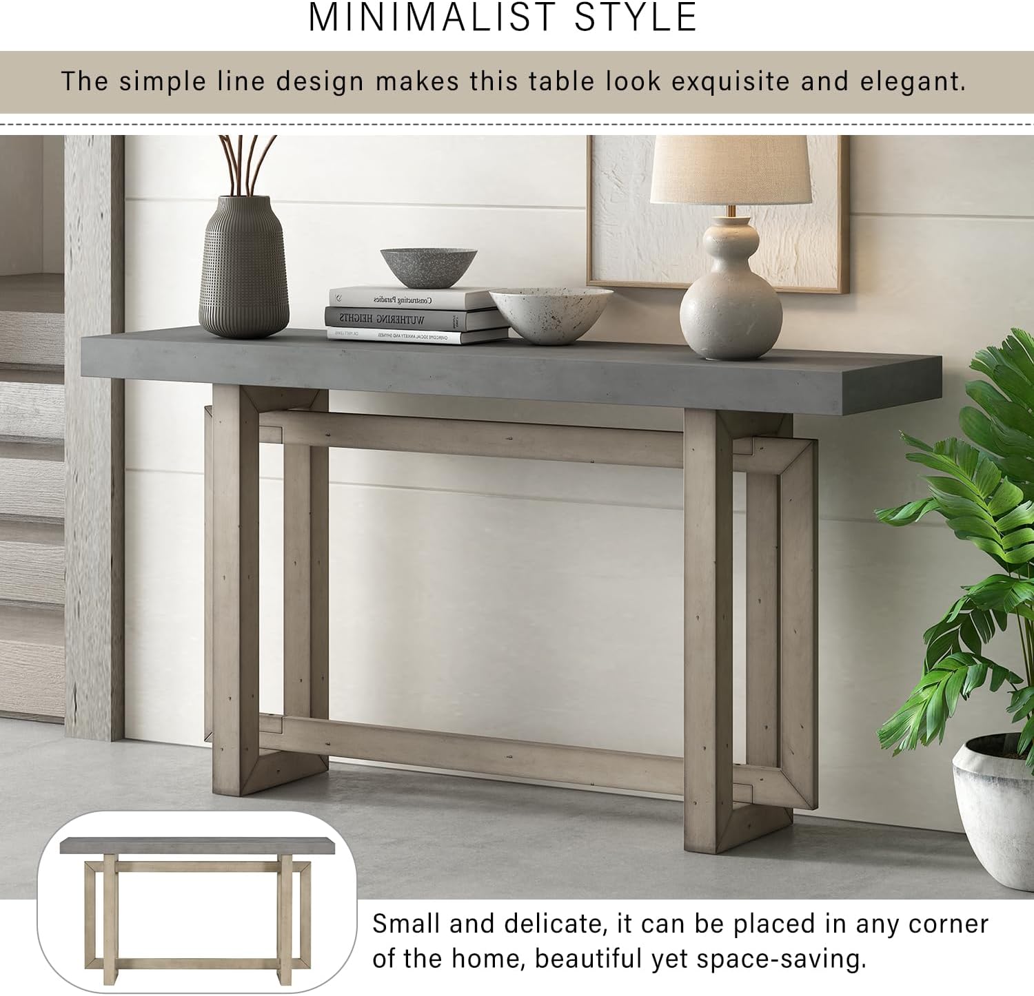 59 Inch Solid Wood Console Table, Table Sofa Table for Entryway, Hallway Living Room, Foyer, Contemporary Minimalist Style, Grey